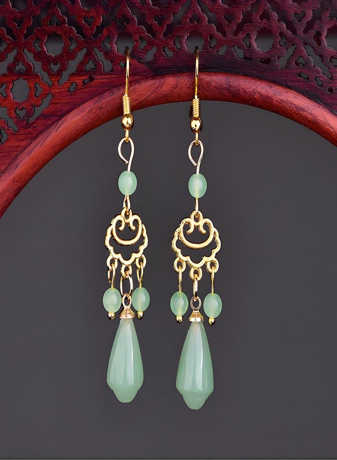 Ezindraw 3 Pairs Jade Earrings for Women, Chinese Jade Dangle Earrings Set, Green Stone Earrings for Her, Vintage Jewelry Accessory for Women, Gift - Image 4